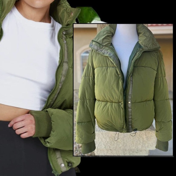 Princess Polly HARMONIE Puffer Jacket Green Size 8